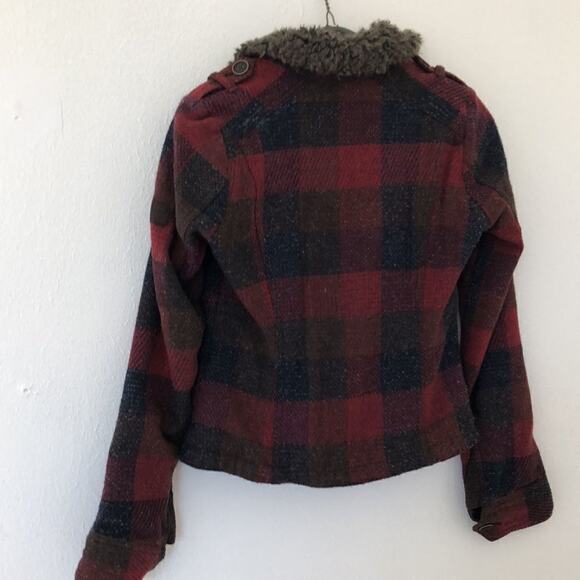 Abercrombie & Fitch Short Multi Color Tweed Plaid Wool Blend Snap Zip Jacket  S - Picture 6 of 8